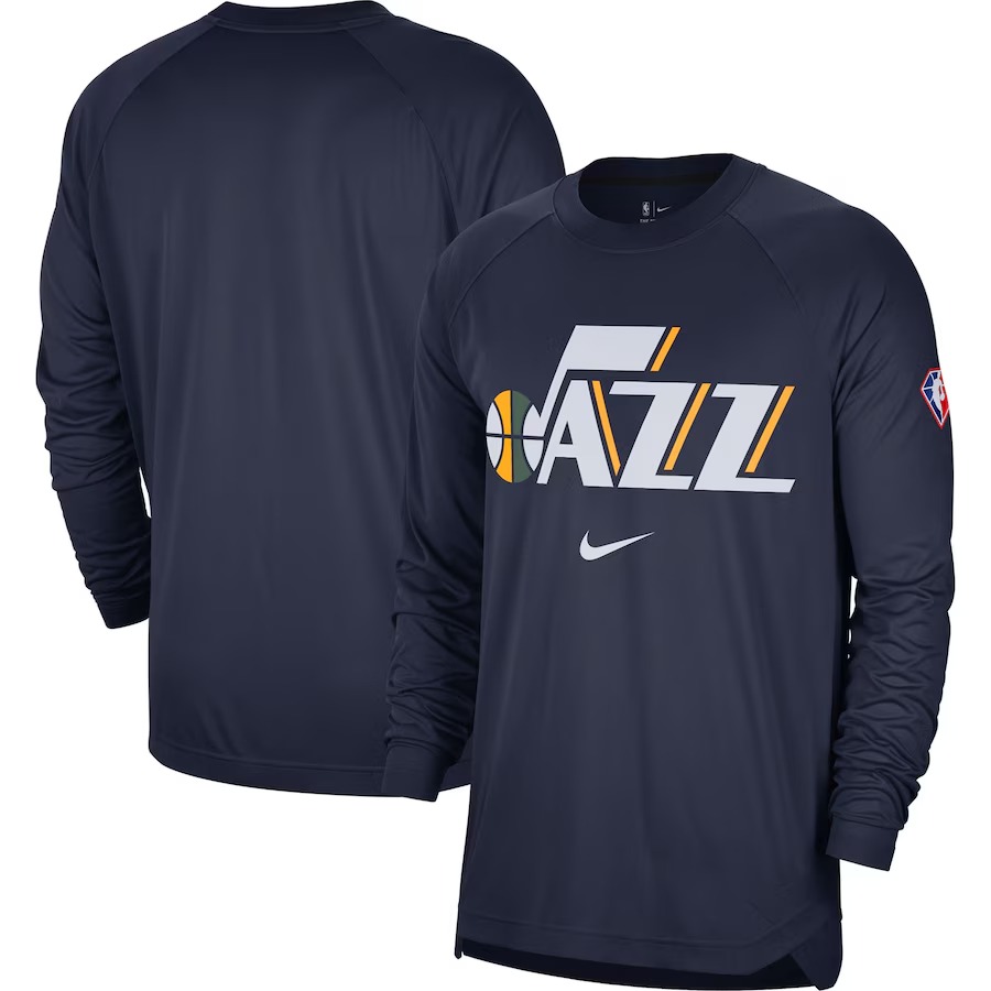 Men's Utah Jazz Nike Navy 75th Anniversary Pregame Shooting Performance Raglan Long Sleeve T-Shirt
