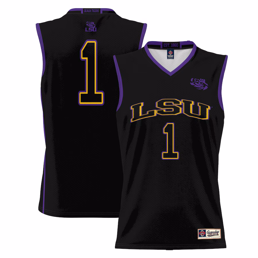 Male GameDay Greats #1  Black LSU Tigers  Lightweight Basketball Jersey
