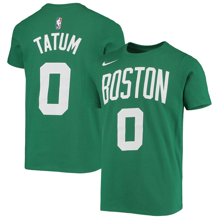 Youth Boston Celtics Jayson Tatum Nike Kelly Green Logo Name & Number Performance T-Shirt