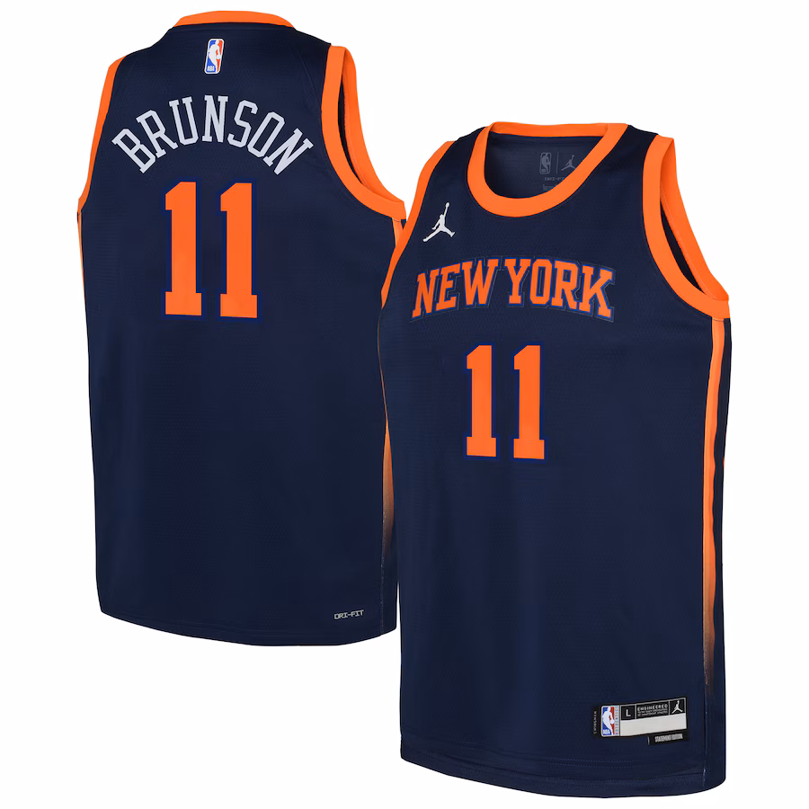 Youth New York Knicks Jalen Brunson Jordan Brand Navy Swingman Jersey - Statement Edition