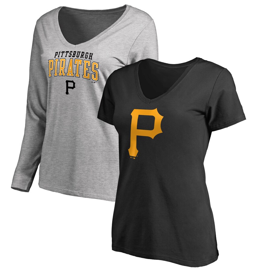 Women's Pittsburgh Pirates Fanatics Black/Heather Gray Short & Long Sleeve T-Shirt Combo Pack