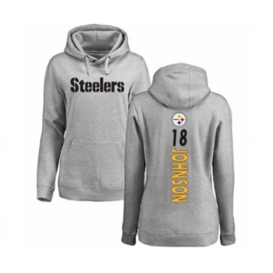 Women's Pittsburgh Steelers #18 Diontae Johnson Ash Backer Pullover Hoodie