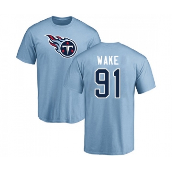 Football Tennessee Titans #91 Cameron Wake Light Blue Name & Number Logo T-Shirt