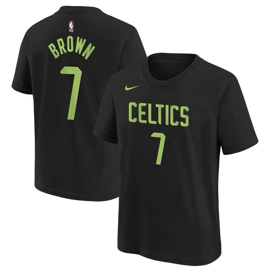 Youth Boston Celtics Jaylen Brown Nike Black 2024/25 City Edition Name & Number T-Shirt