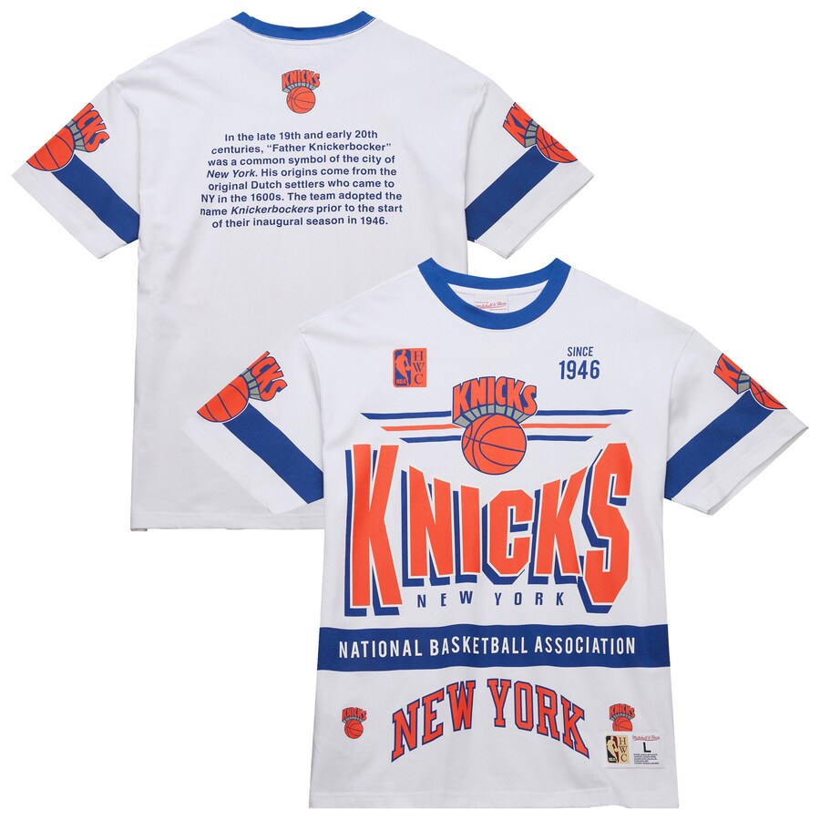 Unisex New York Knicks  Mitchell & Ness White Hardwood Classics Vintage Team Origins Premium T-Shirt