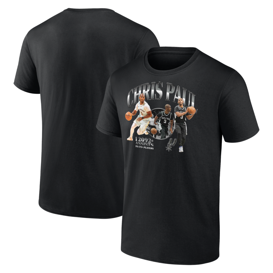 Men's San Antonio Spurs Chris Paul Black 2nd NBA All-Time Assists Leader T-Shirt