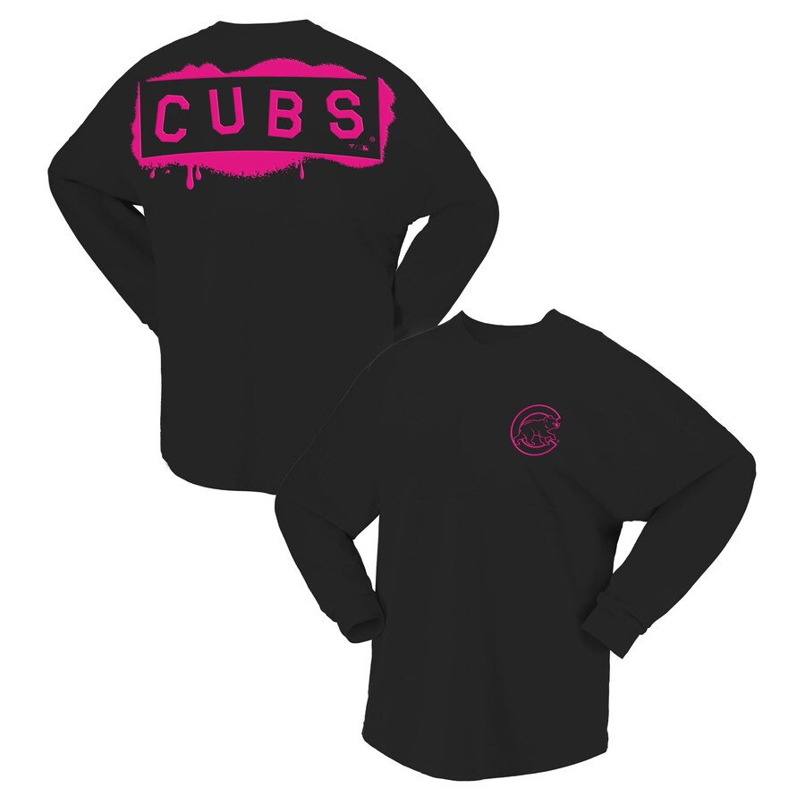 Women's Chicago Cubs Fanatics Black Neon Jersey Long Sleeve T-Shirt