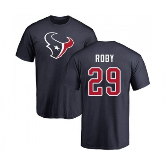 Football Houston Texans #29 Bradley Roby Navy Blue Name & Number Logo T-Shirt