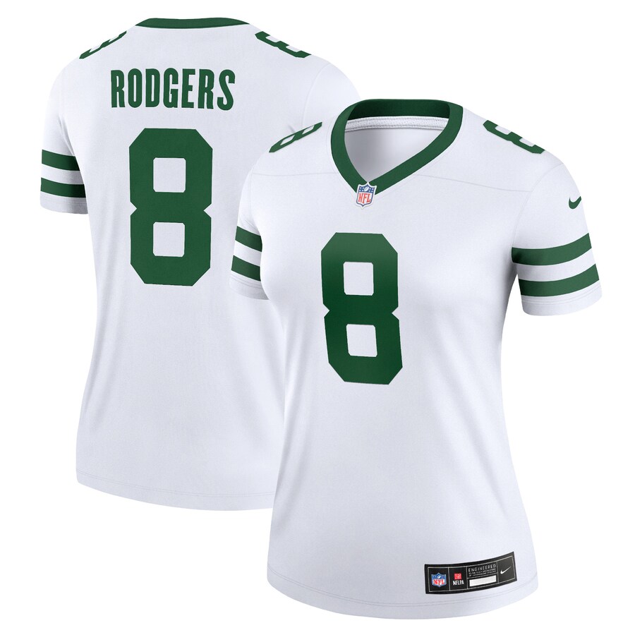 Women's New York Jets Aaron Rodgers Nike Legacy White Legend Player Performance Top