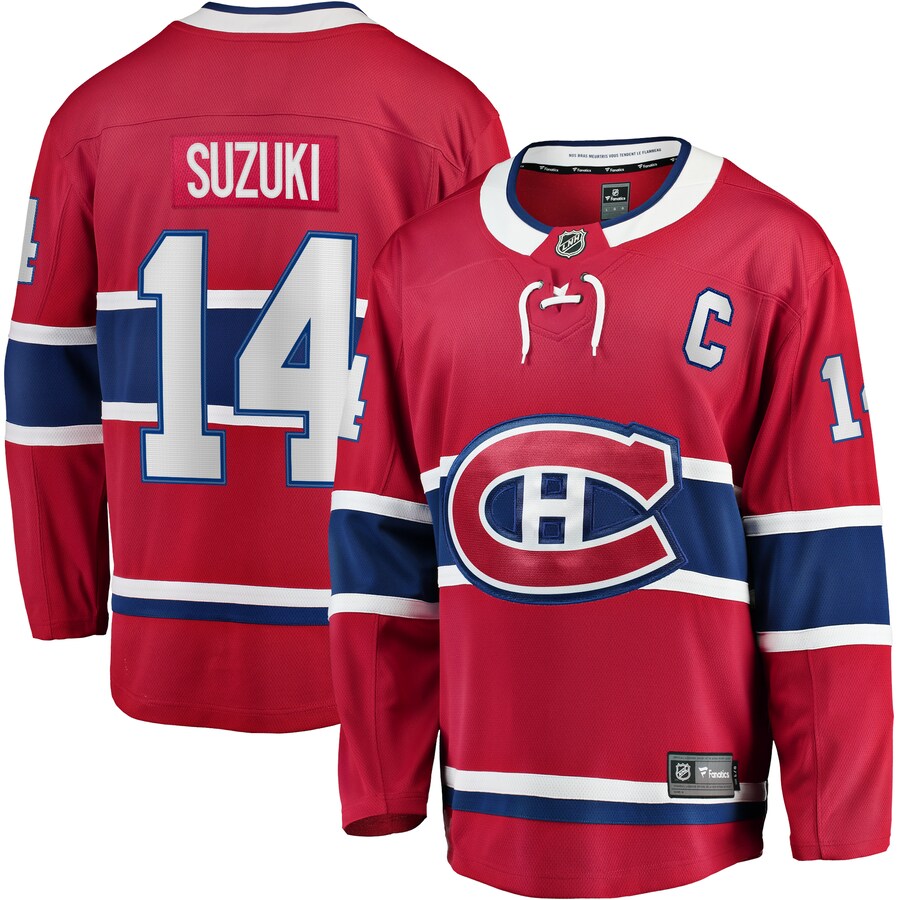 Men's Montreal Canadiens Nick Suzuki Fanatics Branded Red Home Premier Breakaway Player Jersey