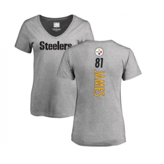 Football Women's Pittsburgh Steelers #81 Jesse James Ash Backer V-Neck T-Shirt