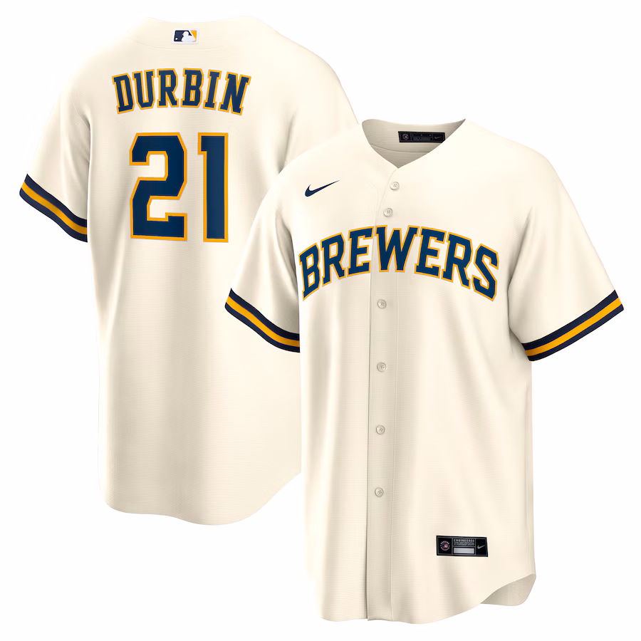 Men's Milwaukee Brewers Caleb Durbin Nike Cream Home Replica Jersey
