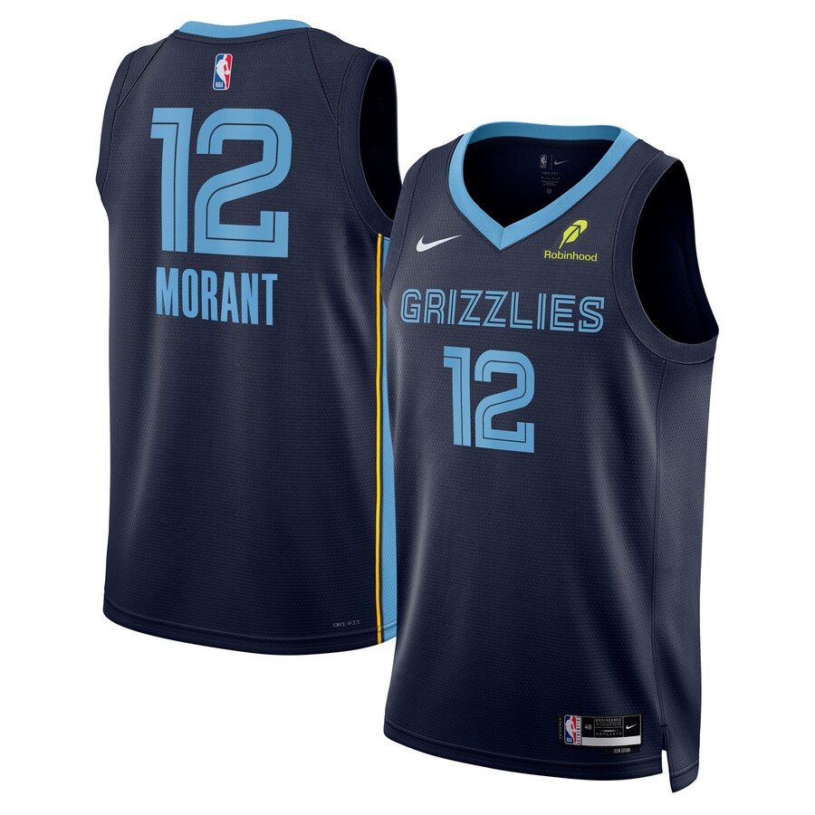 Unisex Memphis Grizzlies Ja Morant Nike Navy Swingman Badge Player Jersey - Icon Edition