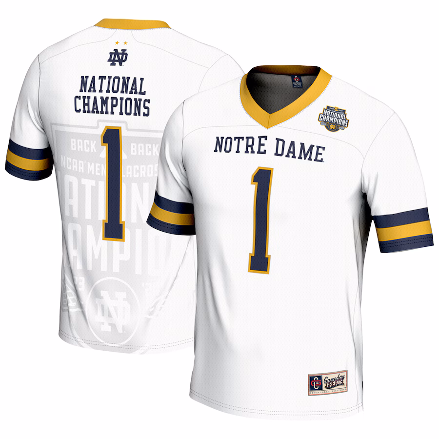 Youth GameDay Greats  White Notre Dame Fighting Irish 2024 NCAA Men's Lacrosse National Champions Lightweight Fashion Jersey