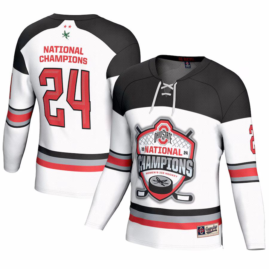 Youth GameDay Greats  White Ohio State Buckeyes 2024 NCAA Women's Ice Hockey National Champions Fashion Jersey