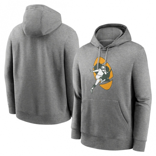 Men's Green Bay Packers Heather Gray Primary Logo Long Sleeve Hoodie