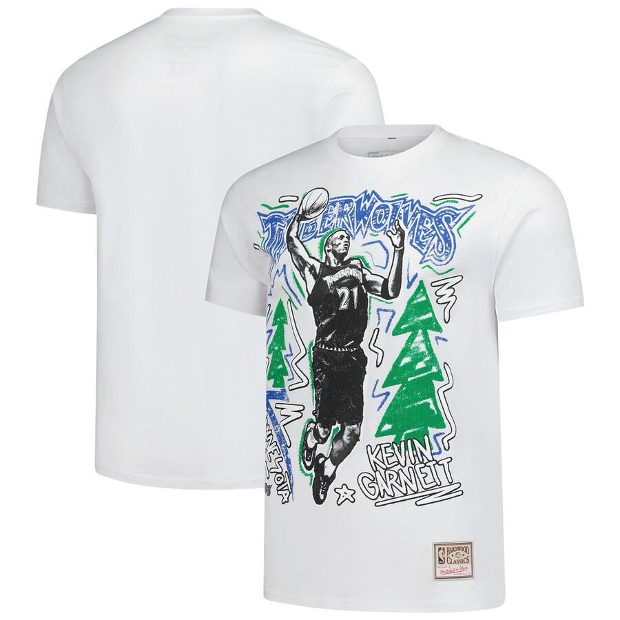Men's Minnesota Timberwolves Kevin Garnett Mitchell & Ness White Hardwood Classics Chalked Up T-Shirt