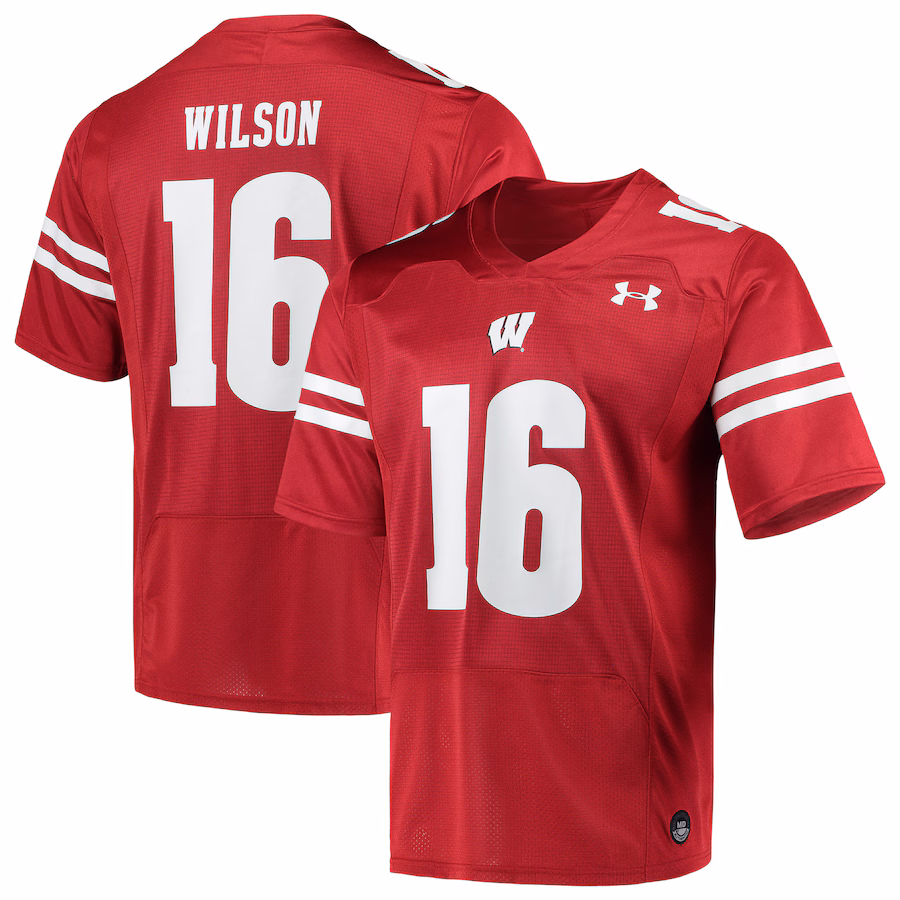 Men's Under Armour Russell Wilson Red Wisconsin Badgers Replica Alumni Jersey