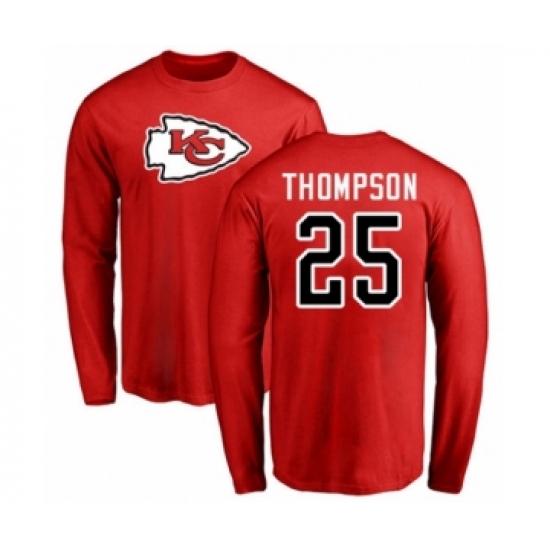 Football Kansas City Chiefs #25 Darwin Thompson Red Name & Number Logo Long Sleeve T-Shirt