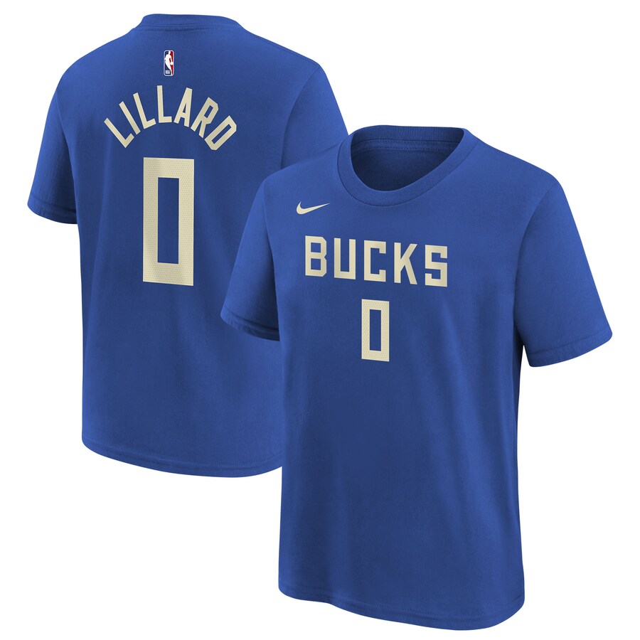 Youth Milwaukee Bucks Damian Lillard Nike Royal 2024/25 City Edition Name & Number T-Shirt