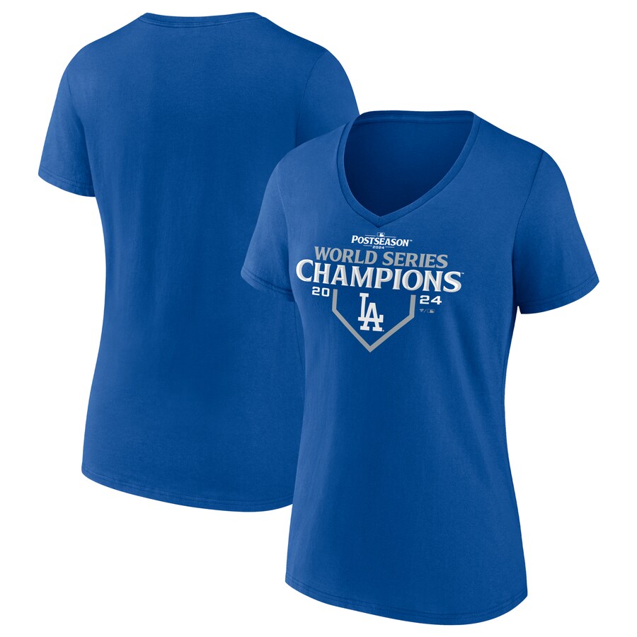 Women's Los Angeles Dodgers Fanatics Royal 2024 World Series Champions Official Logo V-Neck T-Shirt