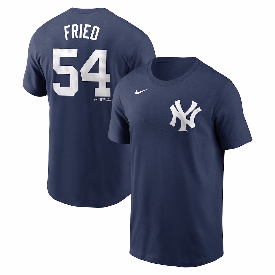 Men's New York Yankees Max Fried Nike Navy Fuse Name & Number T-Shirt