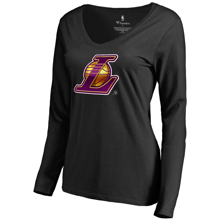 Women's Los Angeles Lakers Black Midnight Mascot Long Sleeve V-Neck T-Shirt
