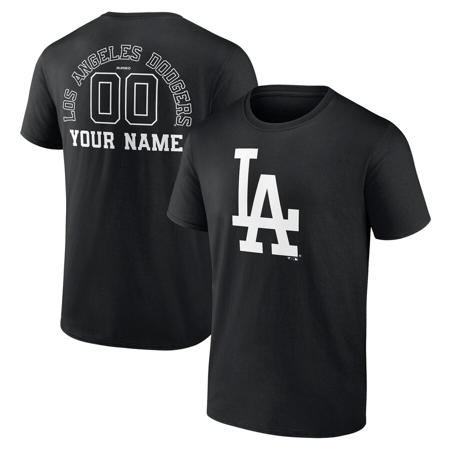 Men's Los Angeles Dodgers Black Monochrome Personalized Name & Number T-Shirt