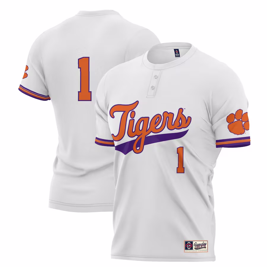 #1 Clemson Tigers GameDay Greats Youth Lightweight Softball Jersey - White