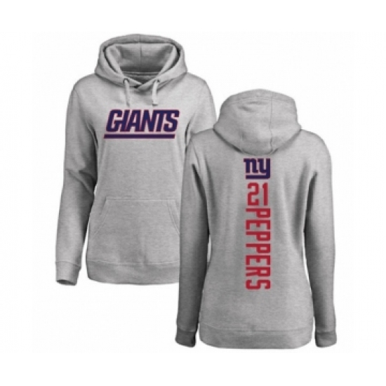 Football Women's New York Giants #21 Jabrill Peppers Ash Backer Pullover Hoodie