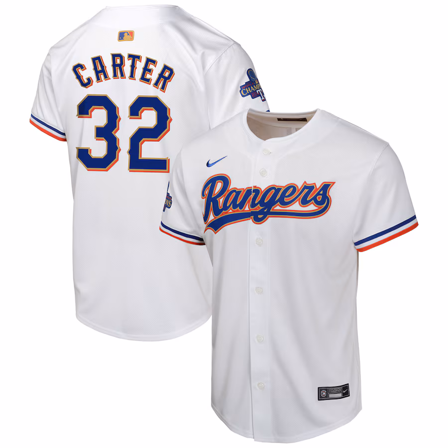 Youth Texas Rangers Evan Carter Nike White 2024 Gold Collection Limited Player Jersey