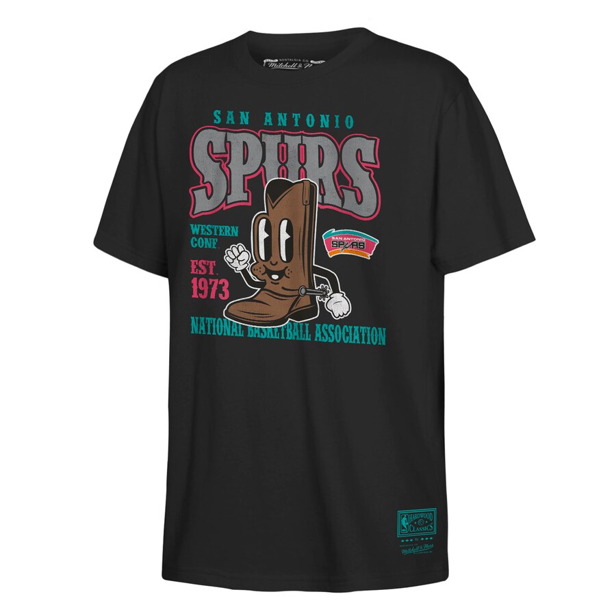Youth San Antonio Spurs Mitchell & Ness Black Retro Mascot Script T-Shirt