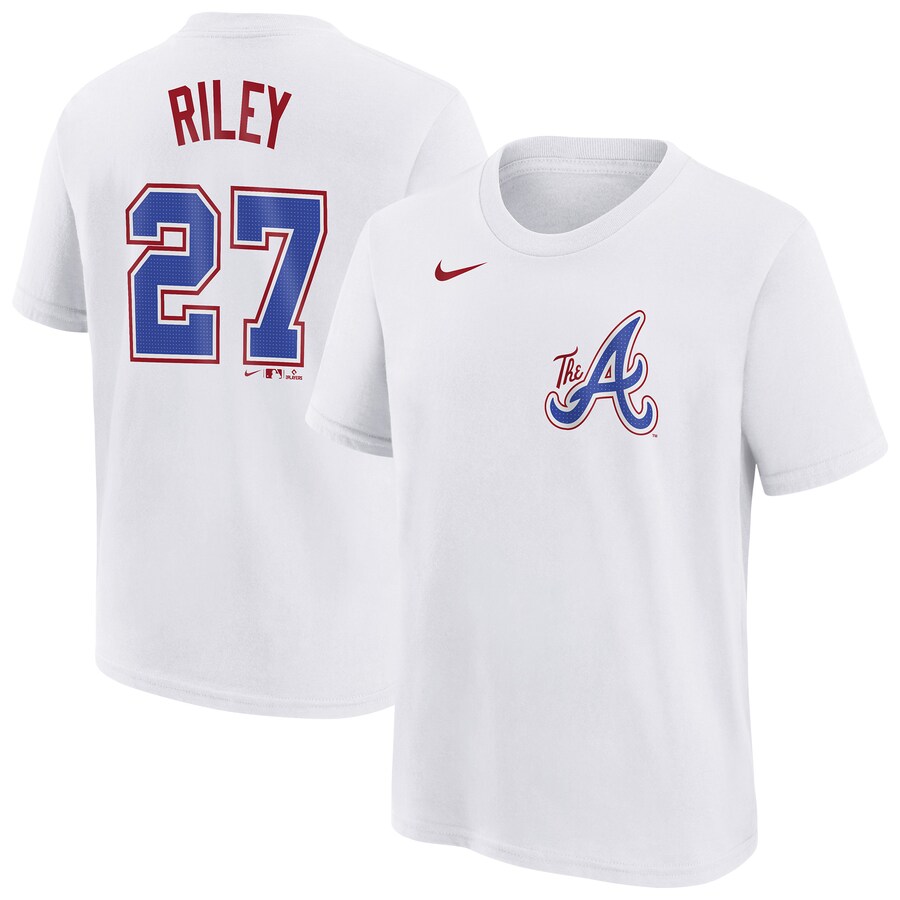 Youth Atlanta Braves Austin Riley Nike White Fuse City Connect Name & Number T-Shirt