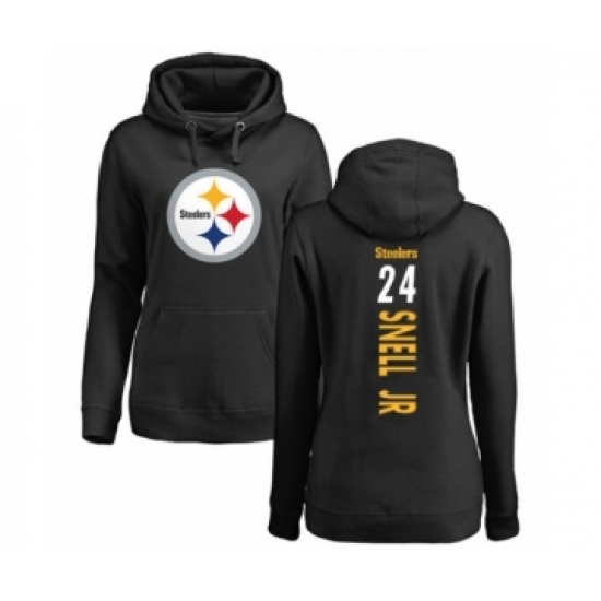 Women's Pittsburgh Steelers #24 Benny Snell Jr. Black Backer Pullover Hoodie