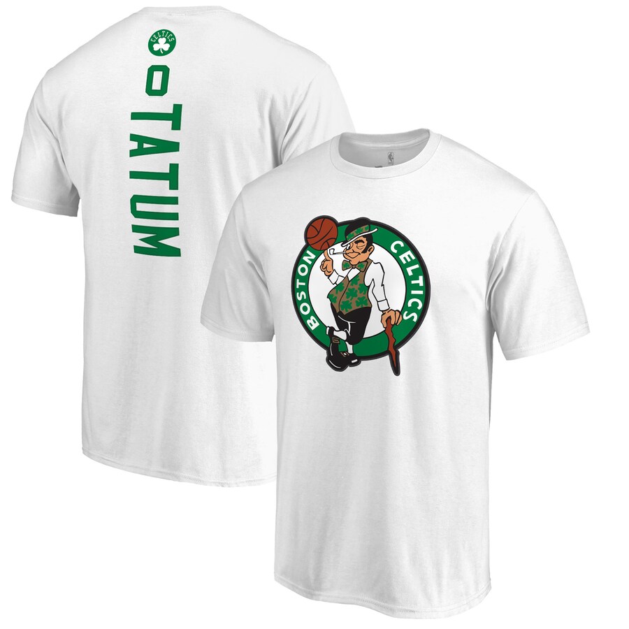 Men's Boston Celtics Jayson Tatum White Backer Name & Number T-Shirt
