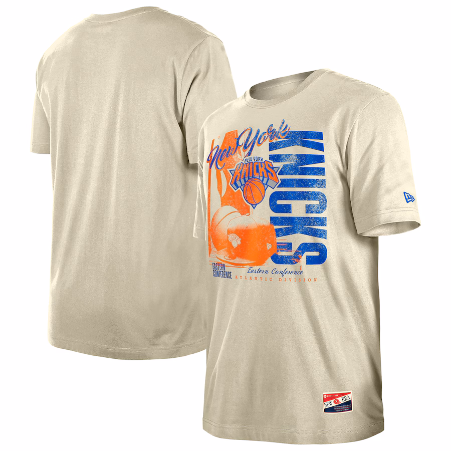 Men's New York Knicks  New Era Cream Distressed Throwback Vintage Color Pack T-Shirt