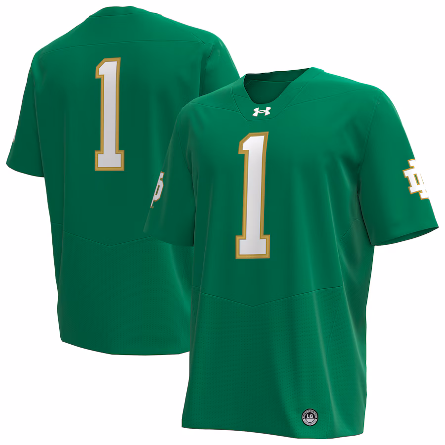 #1 Notre Dame Fighting Irish Under Armour Premier Football Jersey - Kelly Green