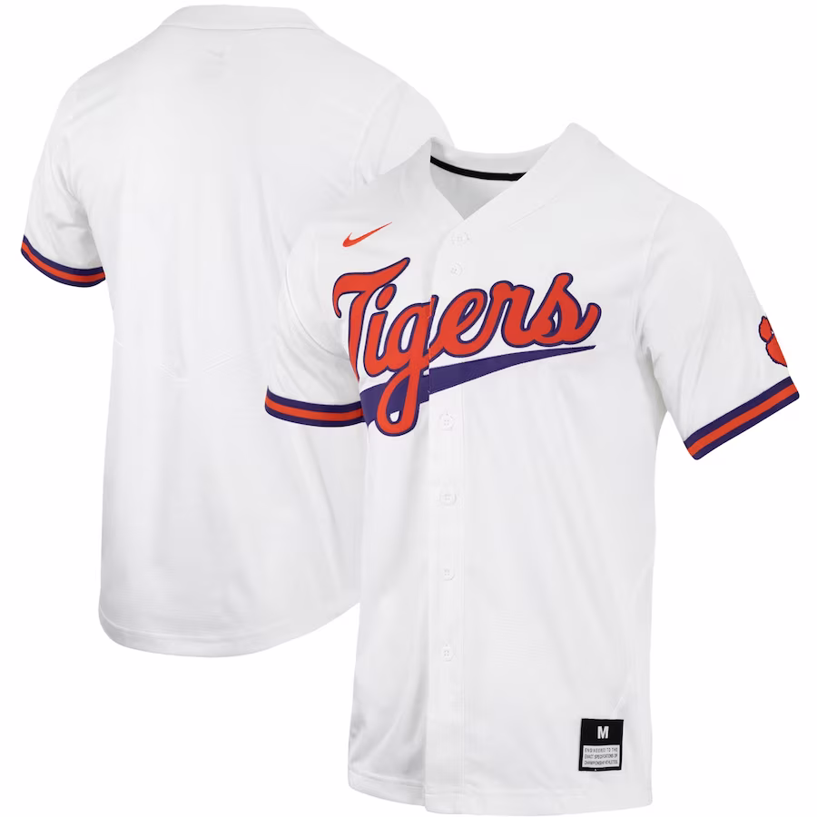 Clemson Tigers Nike Replica Full-Button Baseball Jersey - White