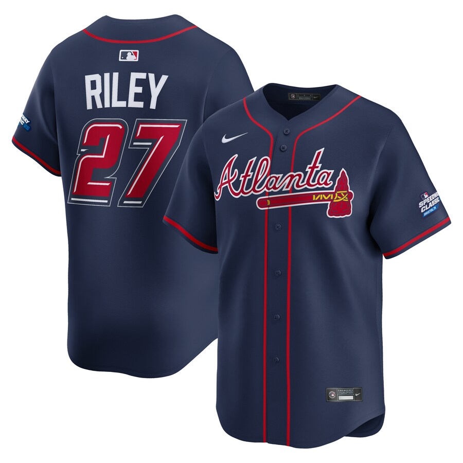 Men's Atlanta Braves Austin Riley Nike Navy 2025 MLB Speedway Classic Alternate Limited Player Jersey