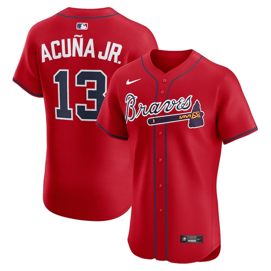 Men's Atlanta Braves Ronald Acuña Jr. Nike Red Alternate 2 Elite Jersey