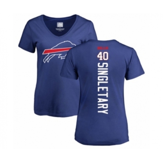 Football Women's Buffalo Bills #40 Devin Singletary Royal Blue Backer T-Shirt