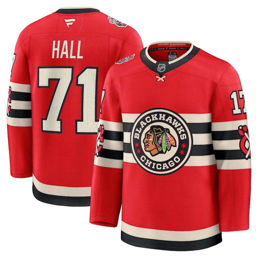 Men's Chicago Blackhawks Taylor Hall Fanatics Red 2025 NHL Winter Classic Premium Player Jersey