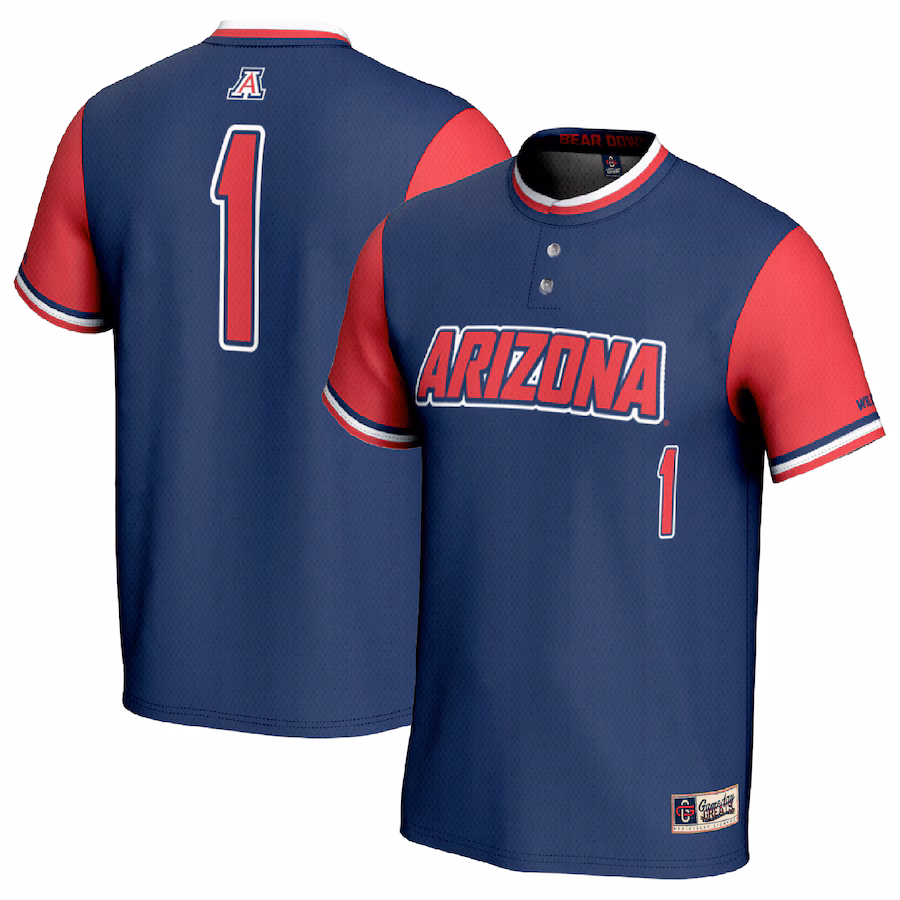 #1 Arizona Wildcats GameDay Greats Unisex Lightweight Softball Fashion Jersey - Navy/Red