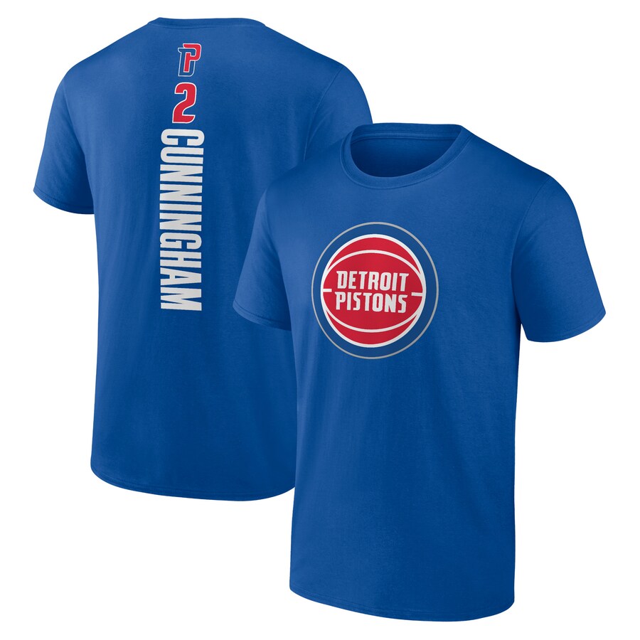 Men's Detroit Pistons Cade Cunningham Blue Playmaker Name & Number T-Shirt