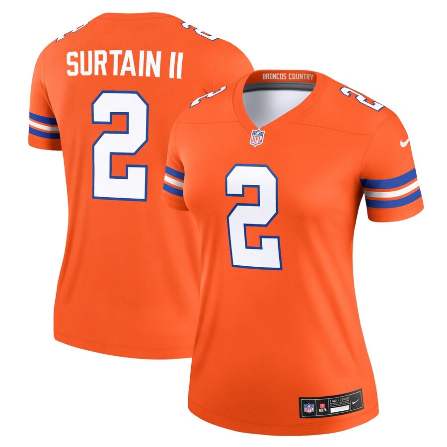 Women's Denver Broncos Patrick Surtain II Nike Mile High Collection 1977 Throwback Orange Alternate Legend Player Performance Top