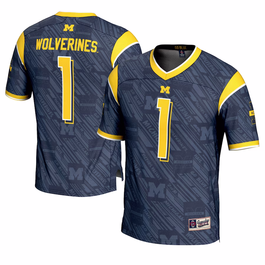 #1 Michigan Wolverines GameDay Greats Youth Highlight Print Football Fashion Jersey - Navy