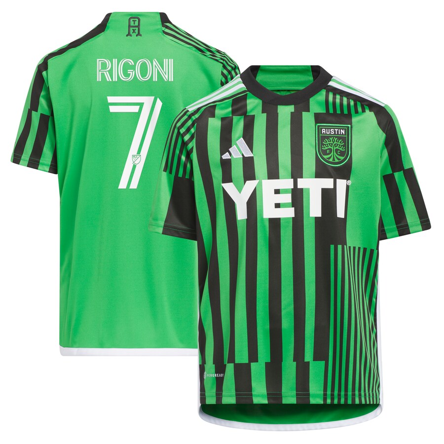 Youth Austin FC Emiliano Rigoni adidas Green 2023 Las Voces Kit Replica Jersey