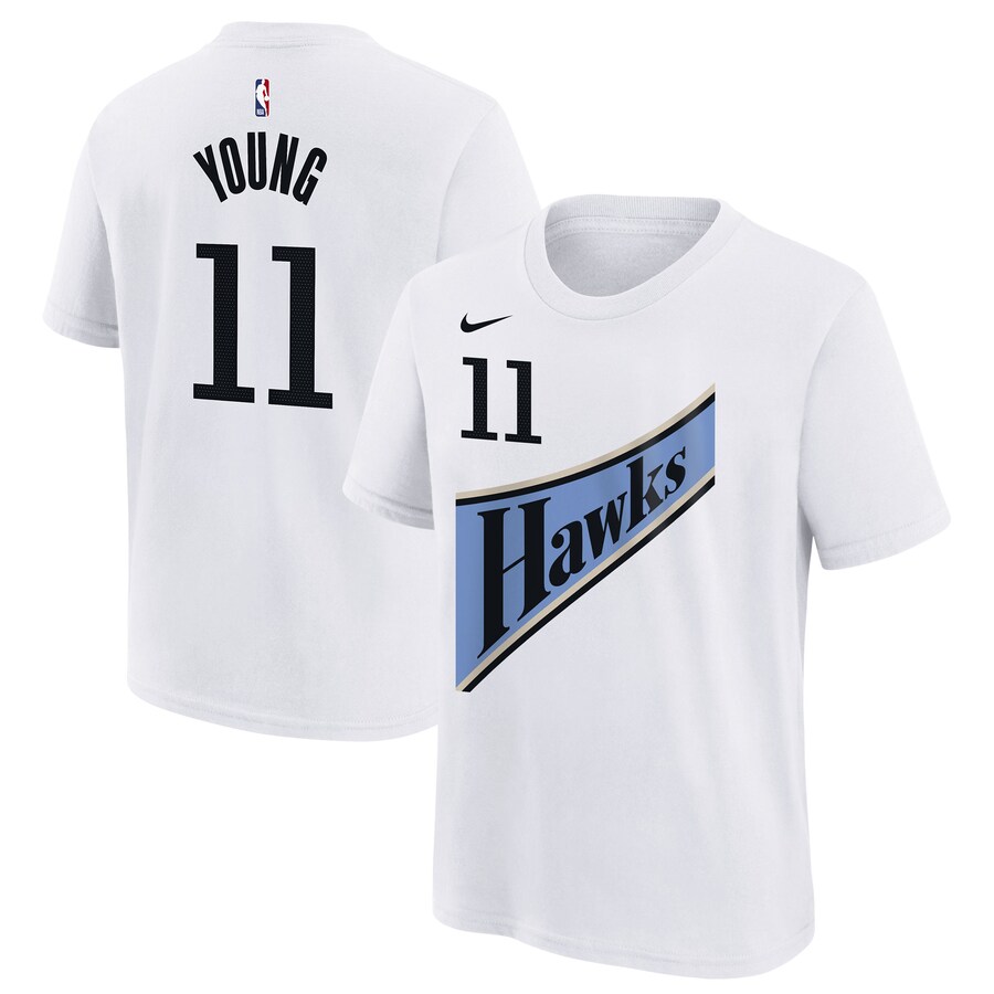 Youth Atlanta Hawks Trae Young Nike White 2024/25 City Edition Name & Number T-Shirt