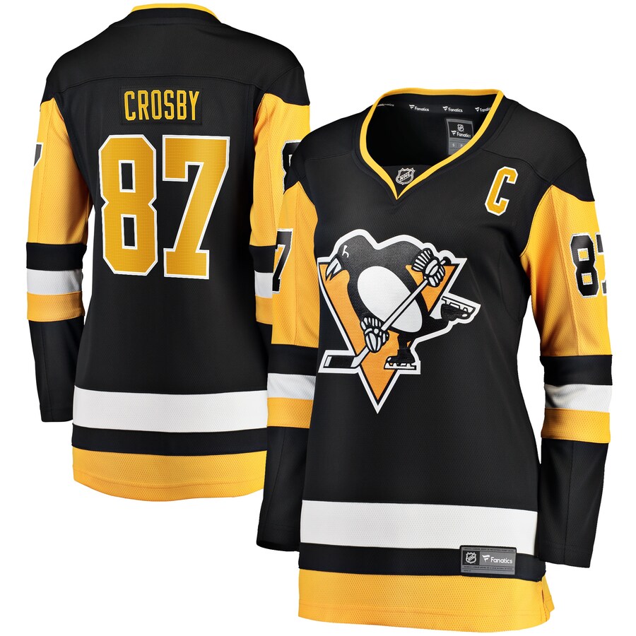 Women's Pittsburgh Penguins Sidney Crosby Fanatics Branded Black Captain Patch Home Breakaway Jersey