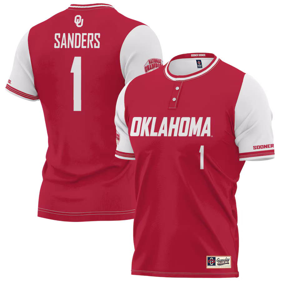 Cydney Sanders Oklahoma Sooners GameDay Greats Unisex 2023 NCAA Softball Women's College World Series Champions NIL Lightweight Replica Player Jersey - Crimson